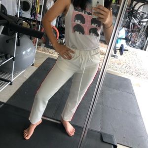 White jogger pants with red & blue strips